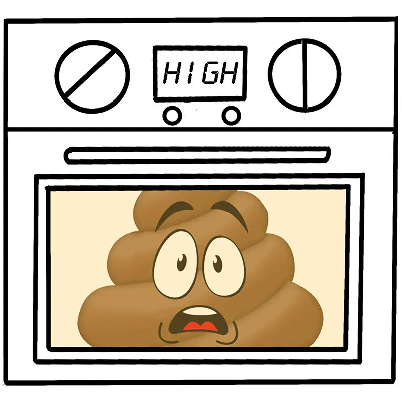 Poop in an oven on high